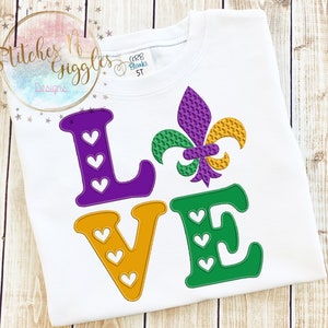 Mardi Gras Love Embroidery Design, Digital File 4x4, 5x7, 6x10, 9x9