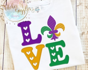 Mardi Gras Love Embroidery Design, Digital File 4x4, 5x7, 6x10, 9x9