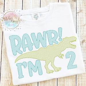 Rawr I&#39;m 2 Dinosaur, Sketch Dino Embroidery Design, Digital File 4x4, 5x7, 6x10, 9x9