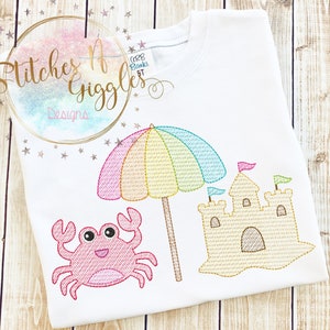 Beach Trio Sketch Embroidery Design, Digital File 4x4 5x7, 6x10, 9x9