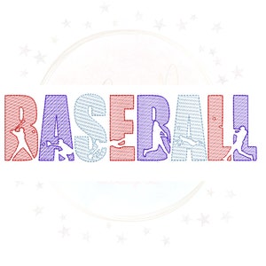 Baseball Sketch Embroidery Design, Digital File 4x4 5x7, 6x10, 9x9