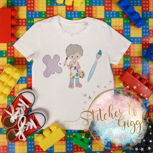 Boy Paint Trio sketch Embroidery Design, Digital File 4x4, 5x7, 6x10, 9x9