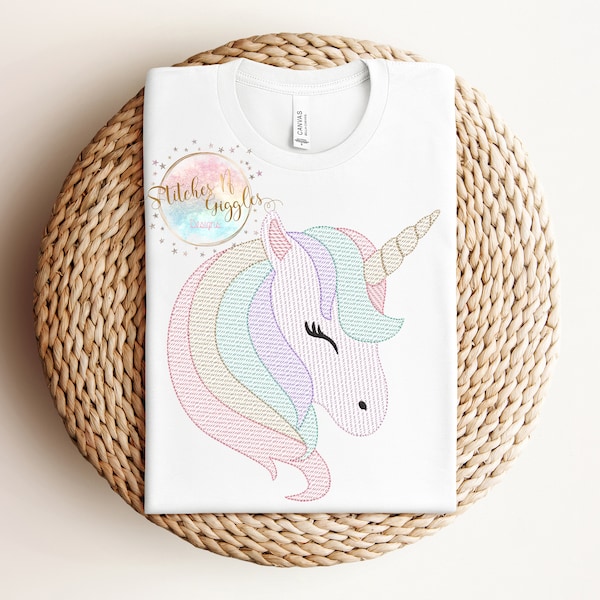 Unicorn Sketch Embroidery Design, Digital File 4x4, 5x7, 6x10, 9x9