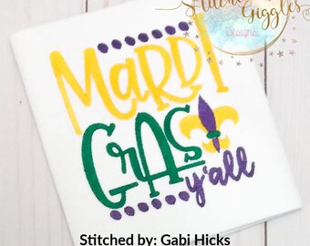 Mardi Gras Y'all Embroidery Design, Digital File 4x4, 5x7, 6x10, 9x9