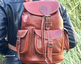 Handmade vintage full grain genuine leather backpack