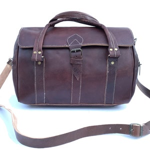 Dark brown full grain genuine leather travel bag