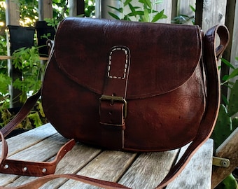 Genuine full grain leather shoulder handbag