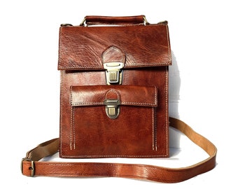 Genuine leather satchel style shoulder bag