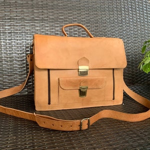 Full grain genuine leather satchel image 1