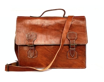 Full grain genuine leather satchel