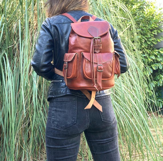 Sac à Dos En Cuir Véritable Pleine Fleur Bleu - Neuf Avec étiquettes - Sans Marque