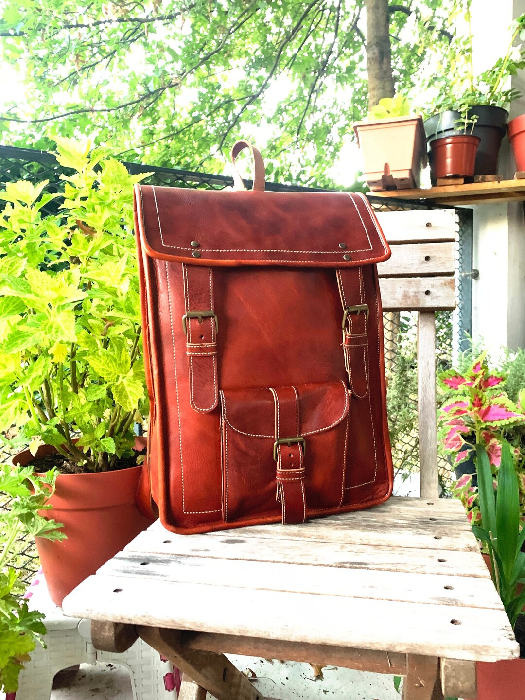 Full Grain Genuine Leather Backpack Etsy
