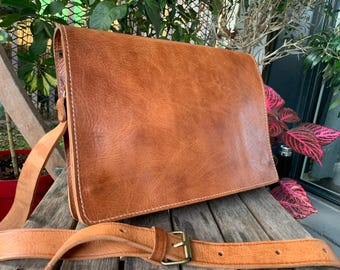 Bolso de hombro de piel auténtica de grano liso