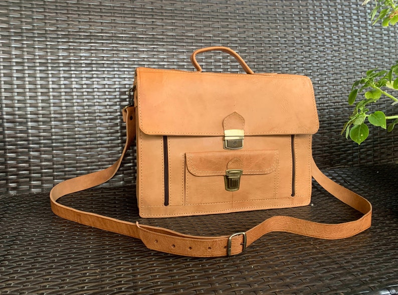 Full grain genuine leather satchel image 1