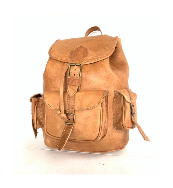 Handmade 16 Inch Brown Leather Backpack For Men Vintage Easy Open Push–  backpacks4less.com