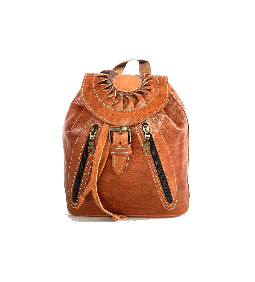 Pretty Backpack in Genuine Fullgrain Leather With Sun Pattern Etsy