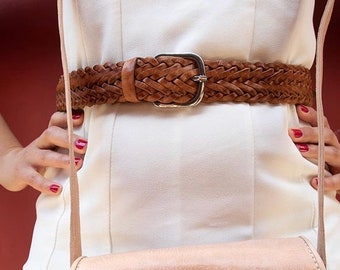 Ceinture tressée 100% en cuir véritable différentes couleurs