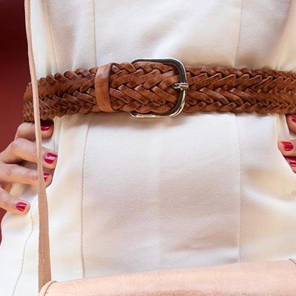 Ceinture tressée 100% en cuir véritable différentes couleurs