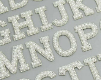White Pearl Rhinestone Sparkle Letter Patches Alphabet Embroidery Clothes