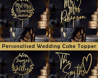 Personalised Wedding Cake Topper , Custom Couple Name Cake Topper for Wedding , Wooden Cake Topper, Anniversary Cake Topper , Wedding Gift