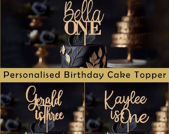 Personalised Birthday Cake Topper - First Birthday Cake Topper - Wooden Cake Decor - Birthday Party Decor - Wooden Name & Age Cake Topper