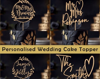 Personalised Wedding Cake Topper , Custom Couple Name Cake Topper for Wedding , Wooden Cake Topper, Anniversary Cake Topper , Wedding Gift