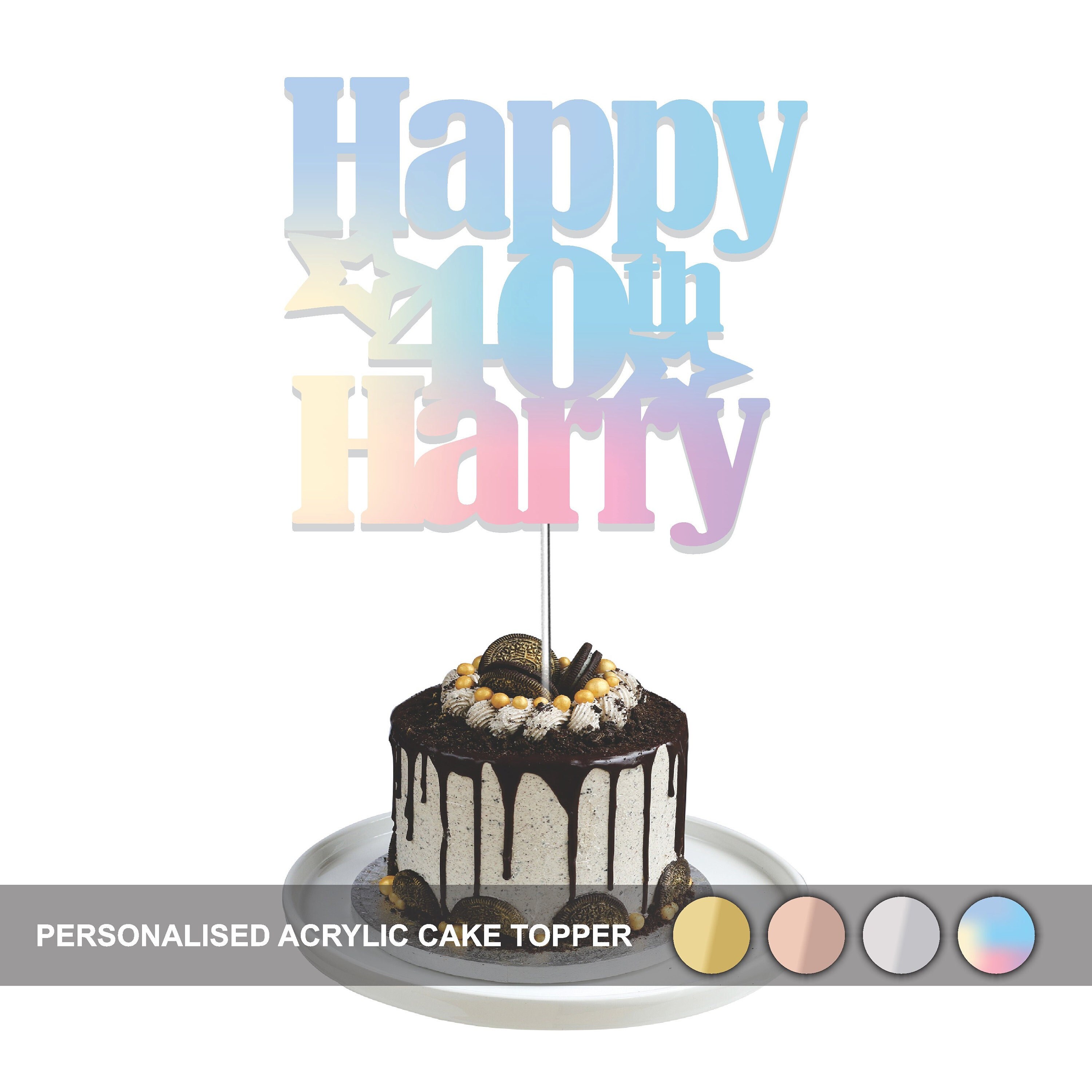 Personalised Happy Birthday Acrylic Mirror Cake Topper Custom -  Israel