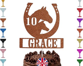 Horse Shoe Glitter Cake Topper Animal Lover Cake Decoration Any Name Age Birthday Topper Personalised Lucky Horseshoe Theme Cake Topper