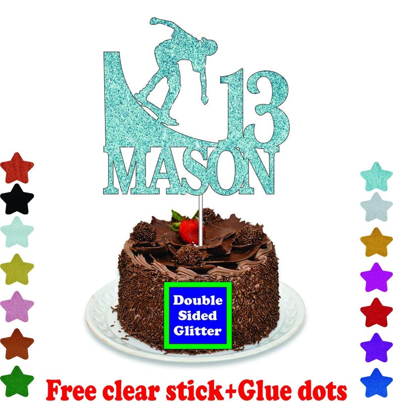 Personalised Skateboard Cake Topper, Glitter Skateboard Cake Topper, Skateboard Party Decoration Birthday Party Topper UK image 2