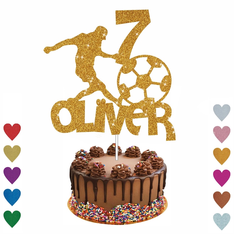 Personalised Football Cake Topper, Football Lover Cake Topper, Sport Cake Topper Personalised Any Name Any Age Custom Cake Topper Glitter Gold