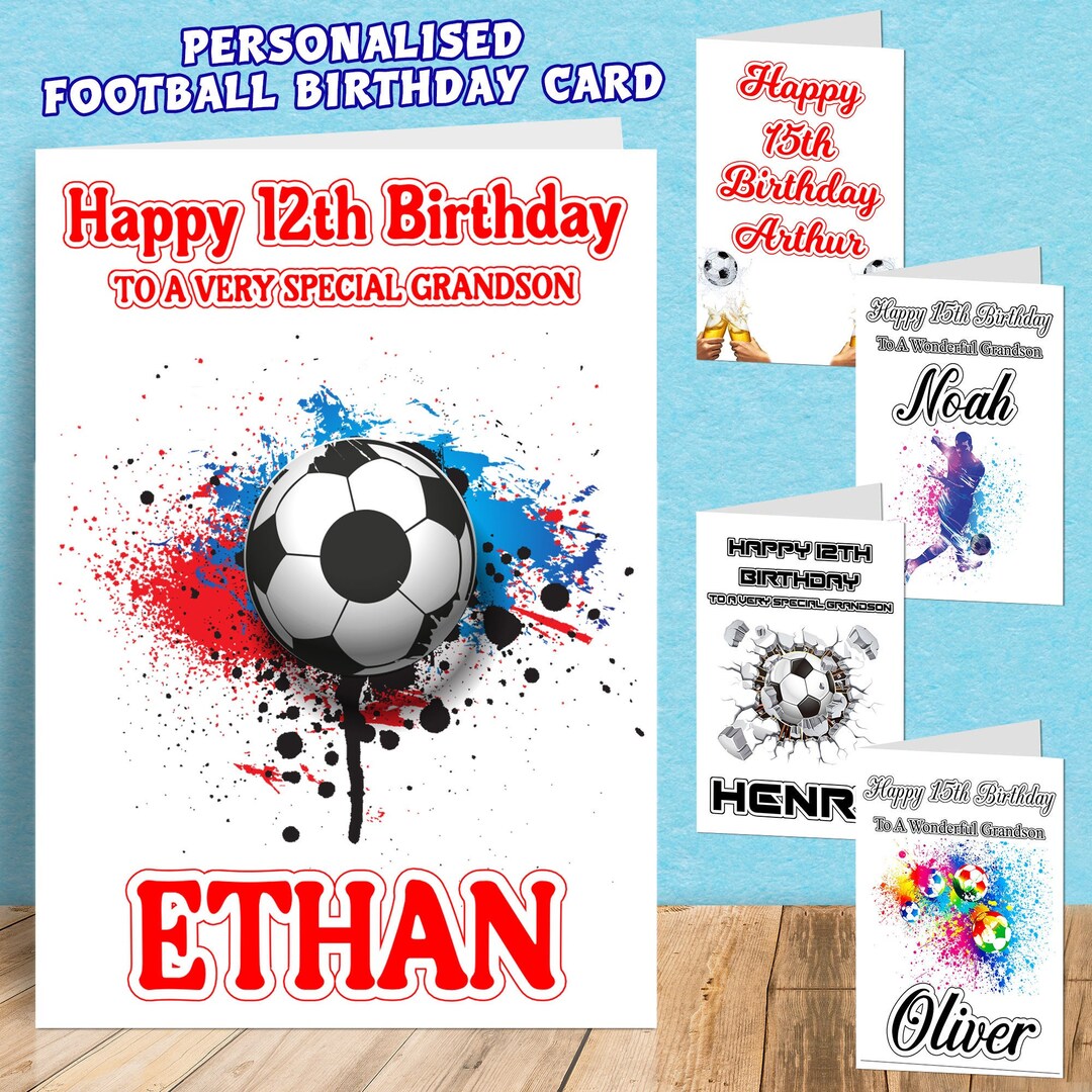 Personalised Birthday Card Football Son Grandson Great Grandson Nephew ...