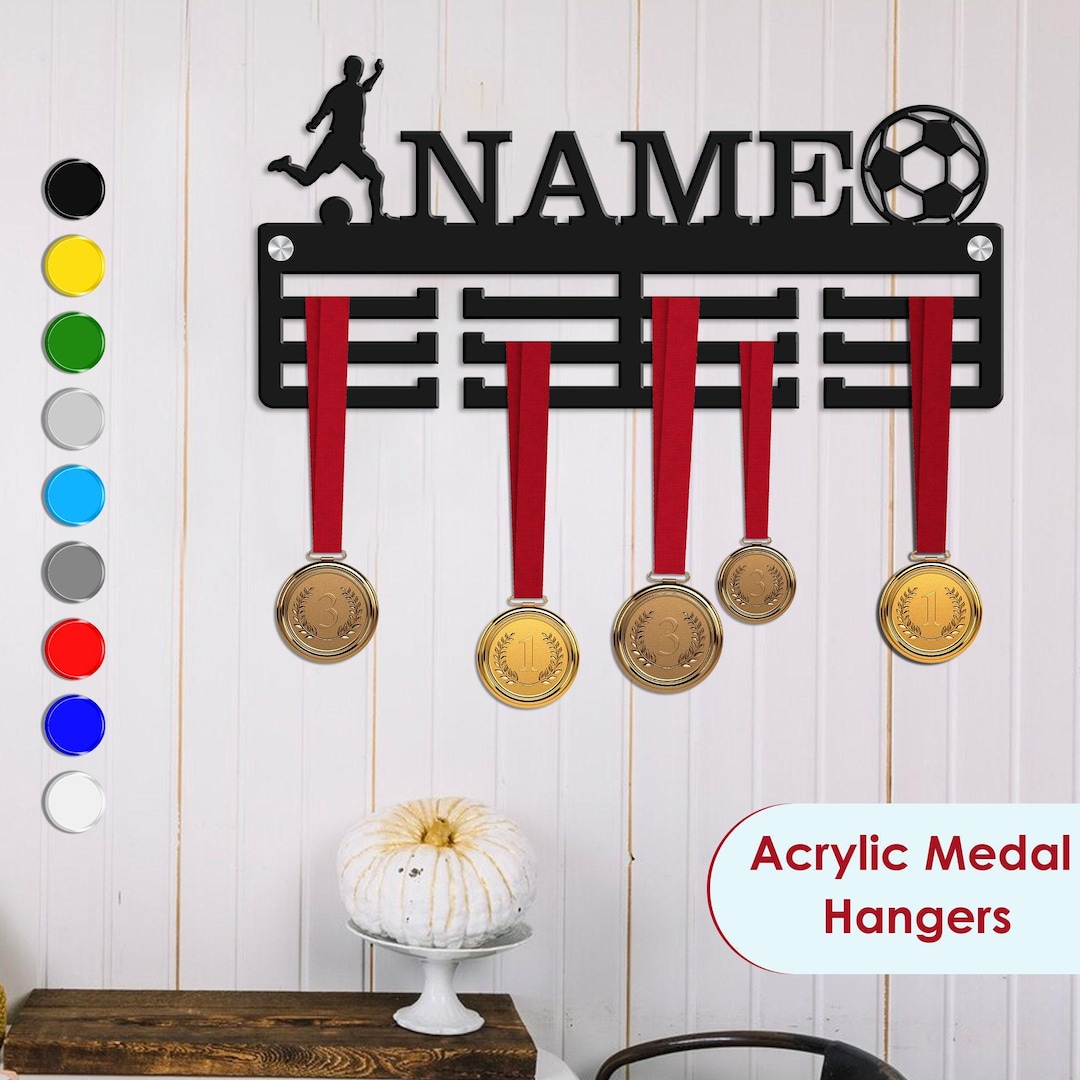 Personalised Football Medal Hanger Medal Holder Wall Display Rack