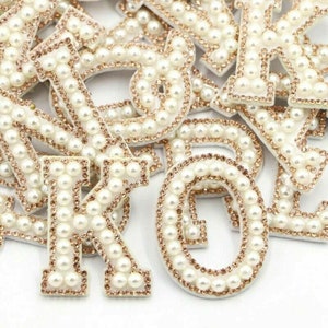 White Pearl Gold Rhinestone Sparkle Letter Patches Sew on / Iron on Alphabet Embroidery Clothes Embroidery Alphabets Letters Patch Patches