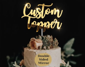 Acrylic Mirror Custom Cake Topper with Your Text Word / Personalised Party Decor / Birthday Anniversary Graduation Wedding Engagement Mr Mrs