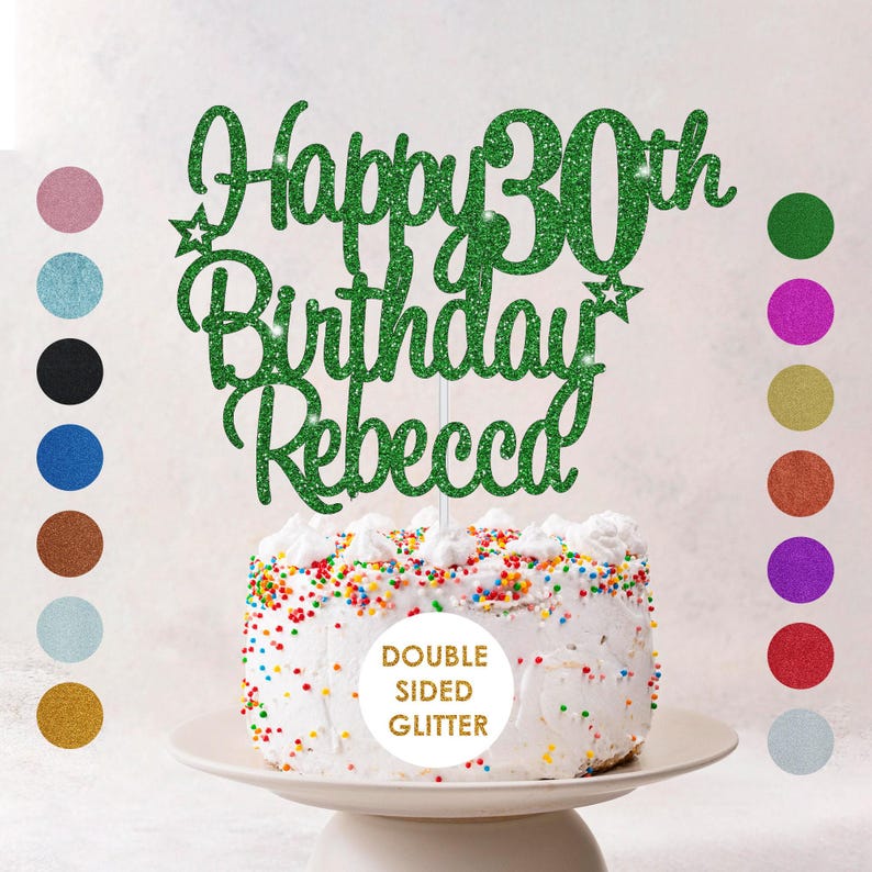 Personalised Happy Birthday Cake Topper Custom Cake Decoration with Any Name Age MultiColored Glitter Cake Topper 16th 18th 21st 30th 60th image 7