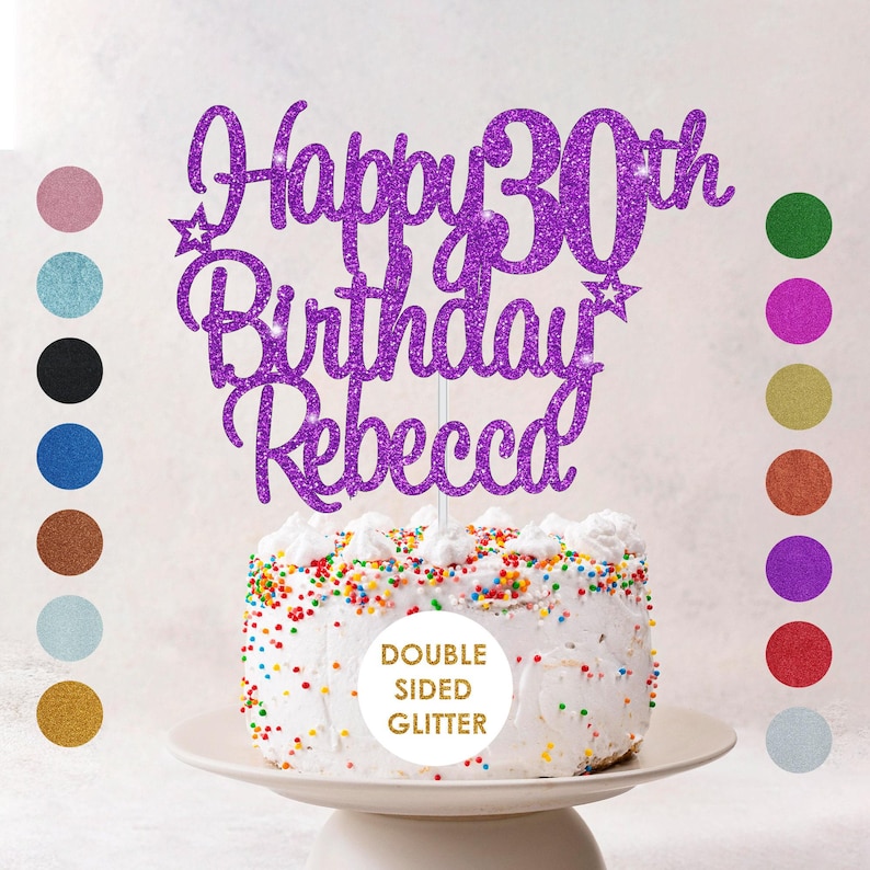 Personalised Happy Birthday Cake Topper Custom Cake Decoration with Any Name Age MultiColored Glitter Cake Topper 16th 18th 21st 30th 60th image 3