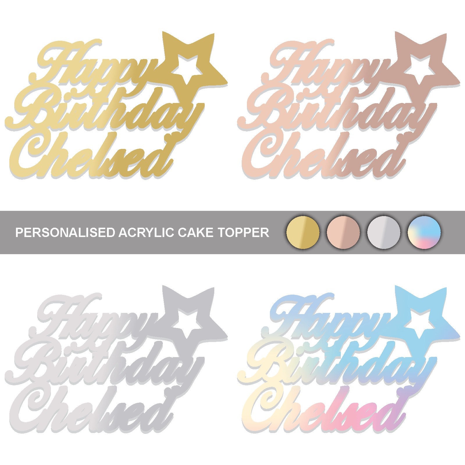 Personalised Happy Birthday Acrylic Mirror Cake Topper Custom -  Israel