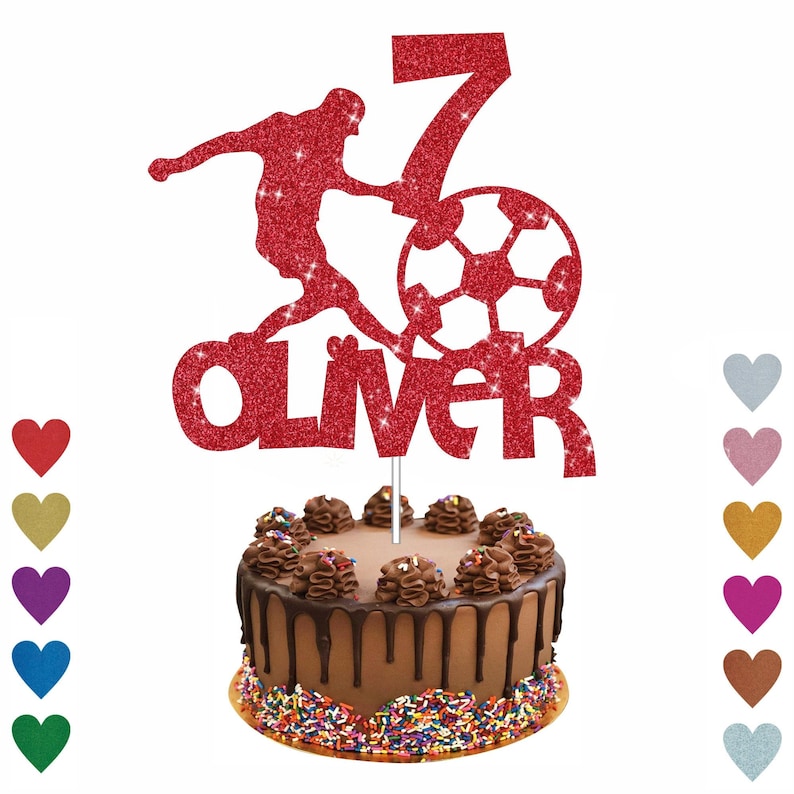 Personalised Football Cake Topper, Football Lover Cake Topper, Sport Cake Topper Personalised Any Name Any Age Custom Cake Topper Glitter Red