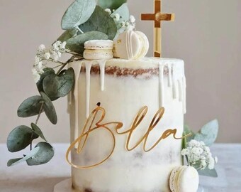 Christening Baptism Cake Accessories Cross Charm Topper Acrylic Cross Cake Decoration Christening Name And Cross Charm