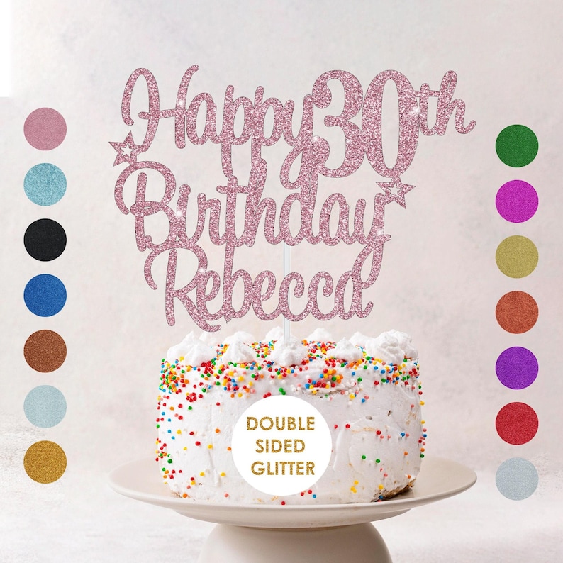 Personalised Happy Birthday Cake Topper Custom Cake Decoration with Any Name Age MultiColored Glitter Cake Topper 16th 18th 21st 30th 60th image 2