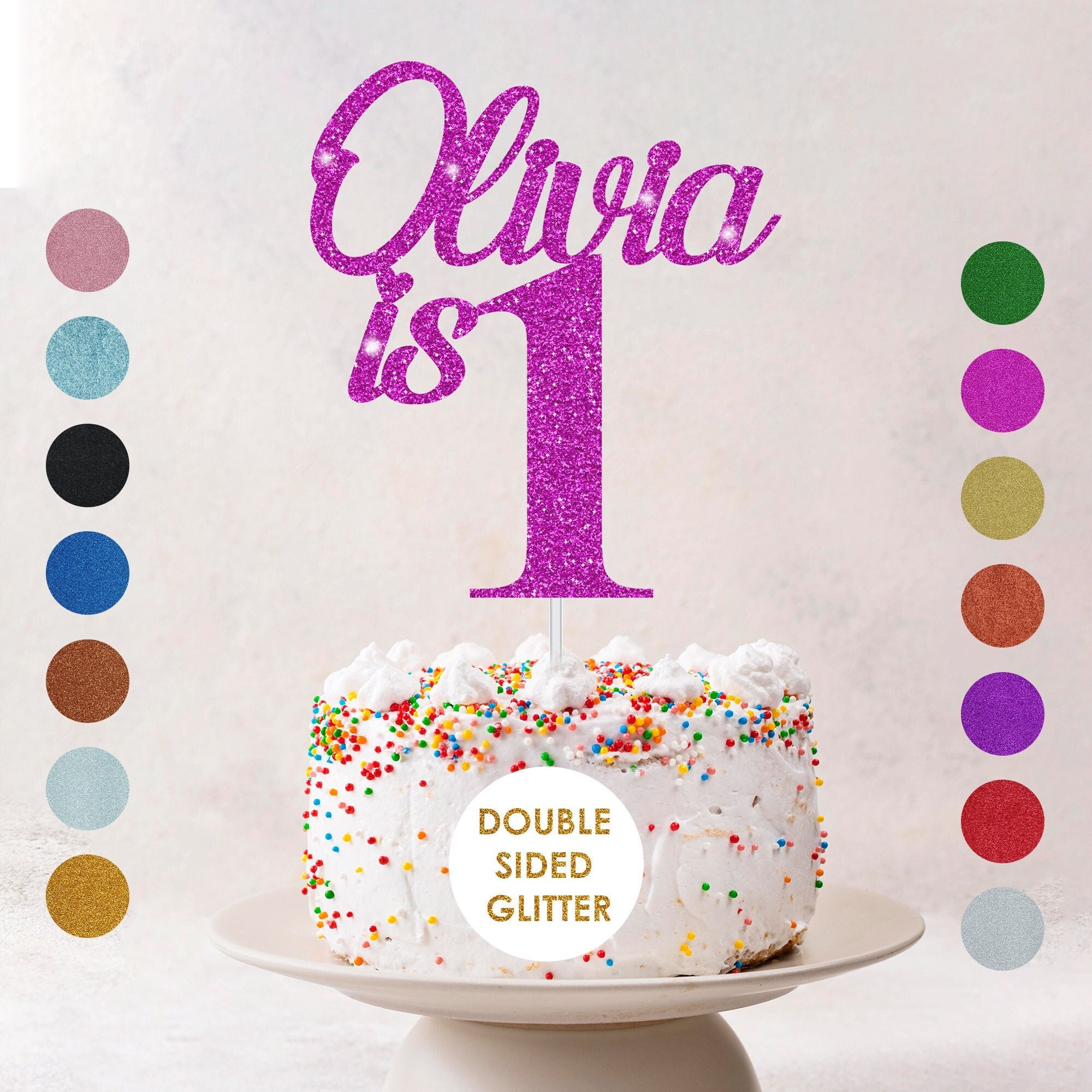 Custom Personalised Glitter Happy Party Decoration 1st Birthday Cake Topper Child Kids Boy Girl Baby First One 2 3 4 with Any Name Any Age