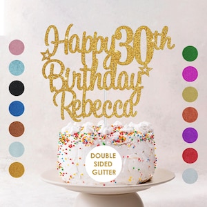 Personalised Happy Birthday Cake Topper Custom Cake Decoration with Any Name Age MultiColored Glitter Cake Topper 16th 18th 21st 30th 60th