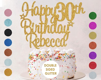 Personalised Happy Birthday Cake Topper Custom Cake Decoration with Any Name Age MultiColored Glitter Cake Topper 16th 18th 21st 30th 60th