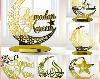 Ramadan Mubarak Mirror Acrylic Decoration, Blessed Ramadan Keepsake Silver, Gold Mirror Ramadan Sign Kareem Home Décor Eid Mubarak Ornament