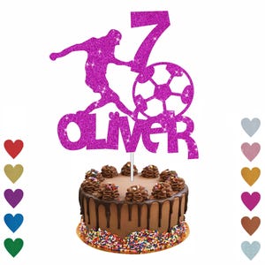 Personalised Football Cake Topper, Football Lover Cake Topper, Sport Cake Topper Personalised Any Name Any Age Custom Cake Topper Glitter Hot Pink