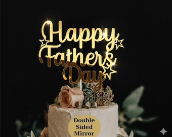 Happy Father's Day Cake Topper, Double Sided Acrylic Mirror Decoration