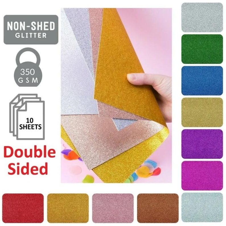 Sparky A4 Glitter Cardstock 350gsm Double Sided Non Shed Premium Craft Paper for Kids Projects Card Making Art image 1
