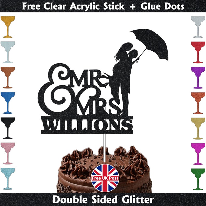 Personalised Happy Anniversary Cake Topper, Glitter Couple With ...
