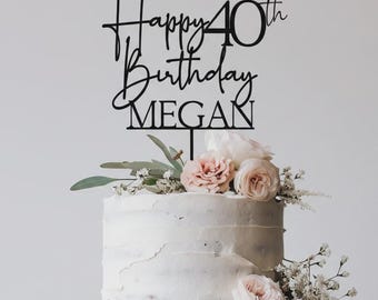 Personalised Birthday Cake Topper, Custom Name & Age, Glitter, Acrylic or Wooden Topper,  10th 15th 18th 25th 30th 40th