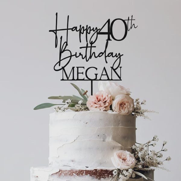 Personalised Birthday Cake Topper, Custom Name & Age, Glitter, Acrylic or Wooden Topper,  10th 15th 18th 25th 30th 40th
